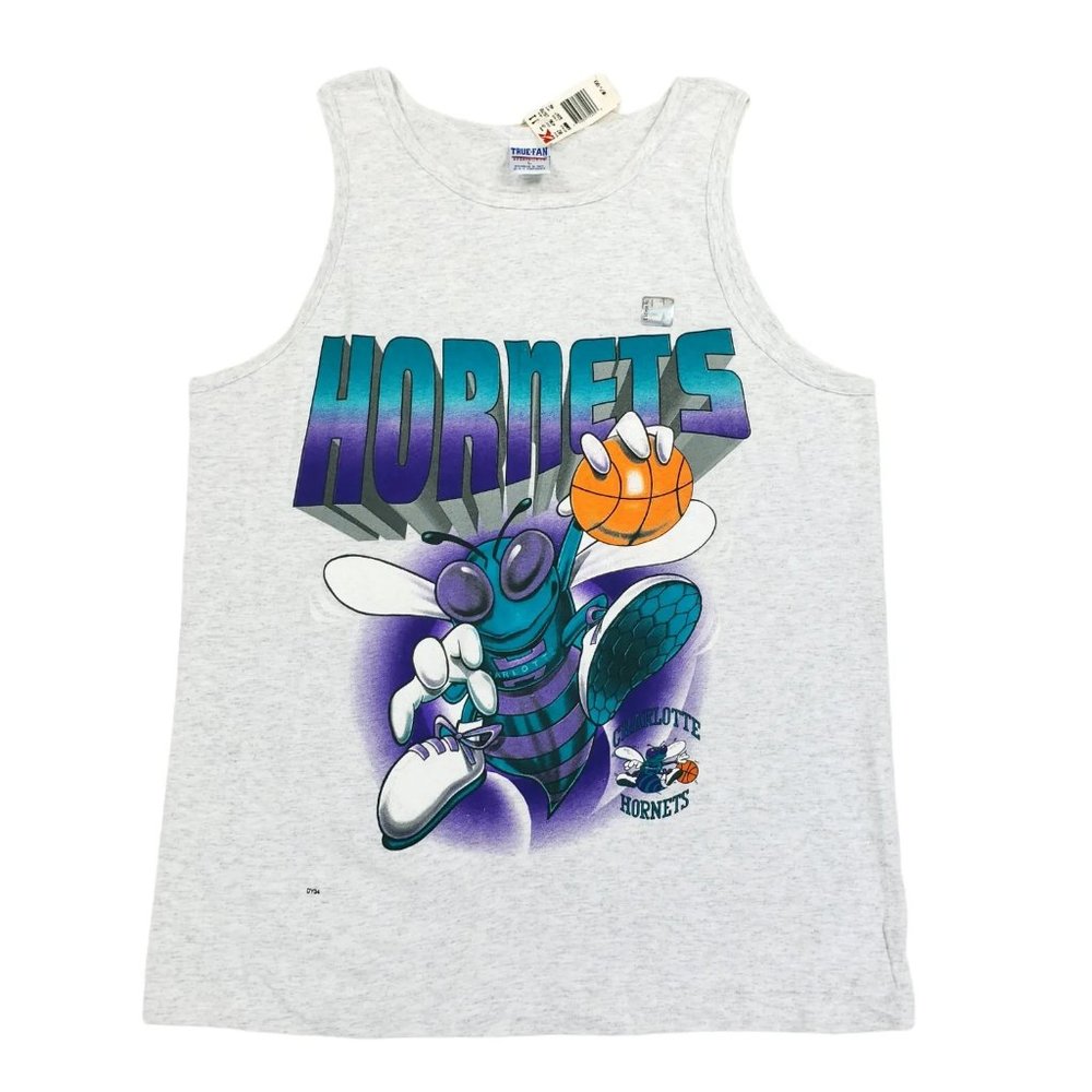 NWT Deadstock Charlotte Hornets Single Stitch Tank Top T-Shirt Mens Large Gray
